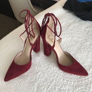 Lulu’s Luna Wine Suede Lace-up Heels